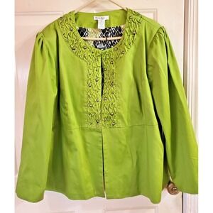 NWT SUSAN BRISTOL Pea Green Hook Eye Neck Band w/Studs Jacket Size 2XL